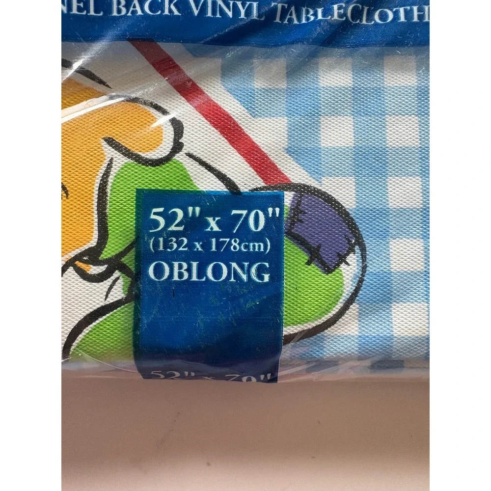 VTG Disney Winnie the Pooh Vinyl Tablecloth 52x70 Oblong Blue Gingham‎ Flannel